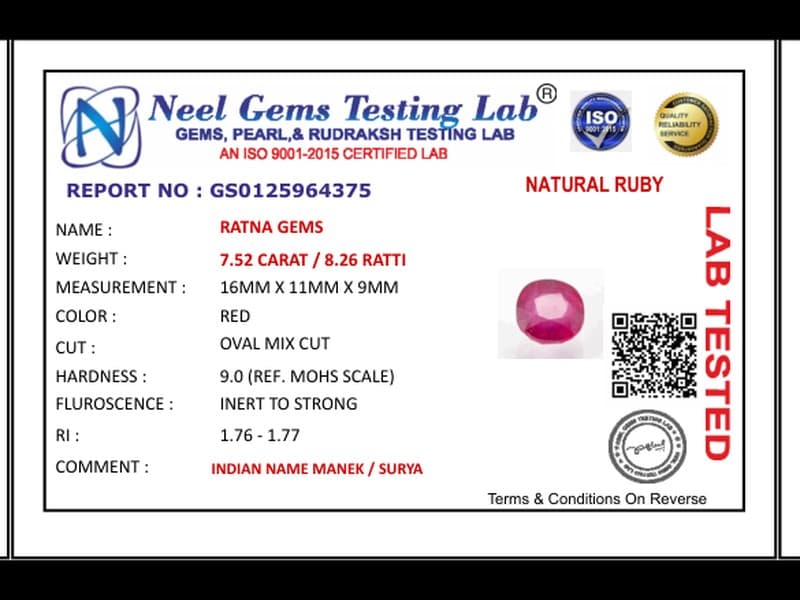 Manik Stone 8.26 Ratti - 7.52 Carat Ruby Stone - Bangkok A1 - View #4