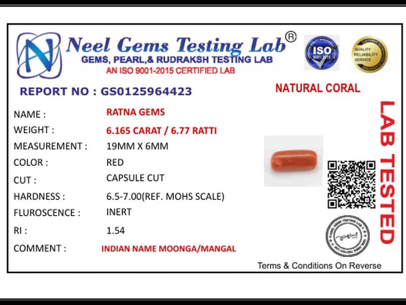 Moonga Stone (Red Coral) 6.77 Ratti (6.165 Carat) - View #4