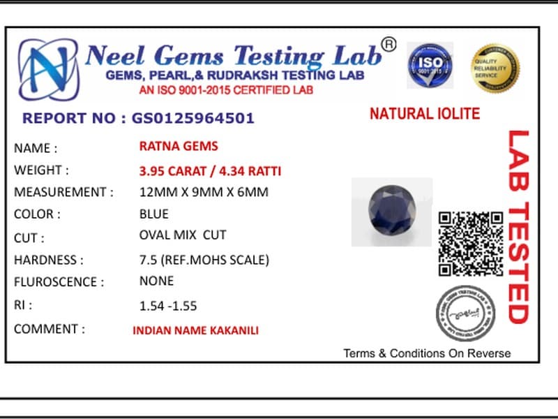 Iolite Stone 3.95 Carat (Kaka Neeli Stone) - View #4