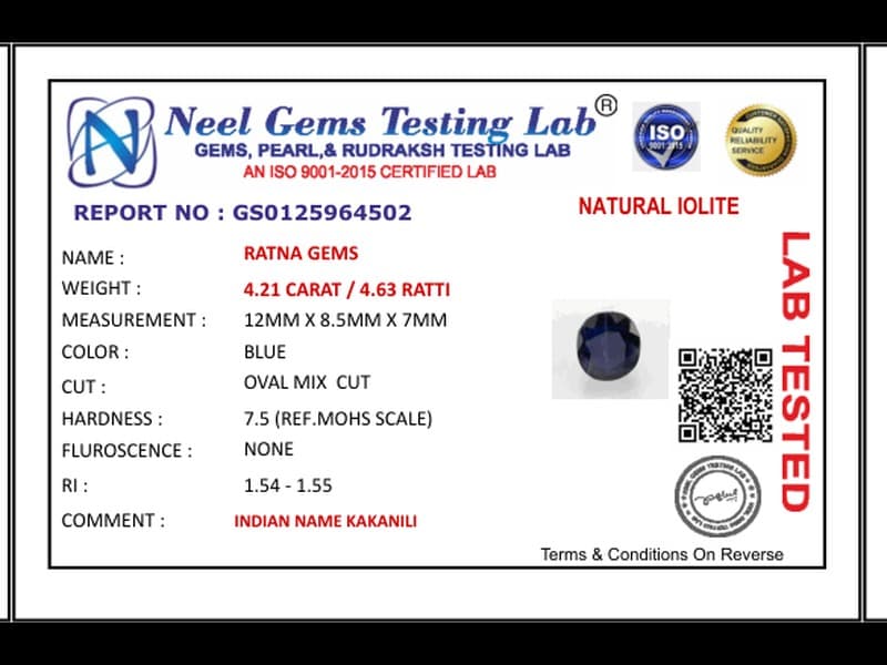 Iolite Stone 4.21 Carat (Kaka Neeli Stone) - View #4