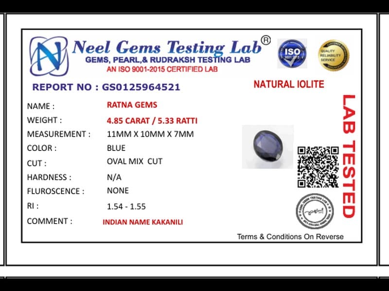Iolite Stone 4.85 Carat (Kaka Neeli Stone) - View #4