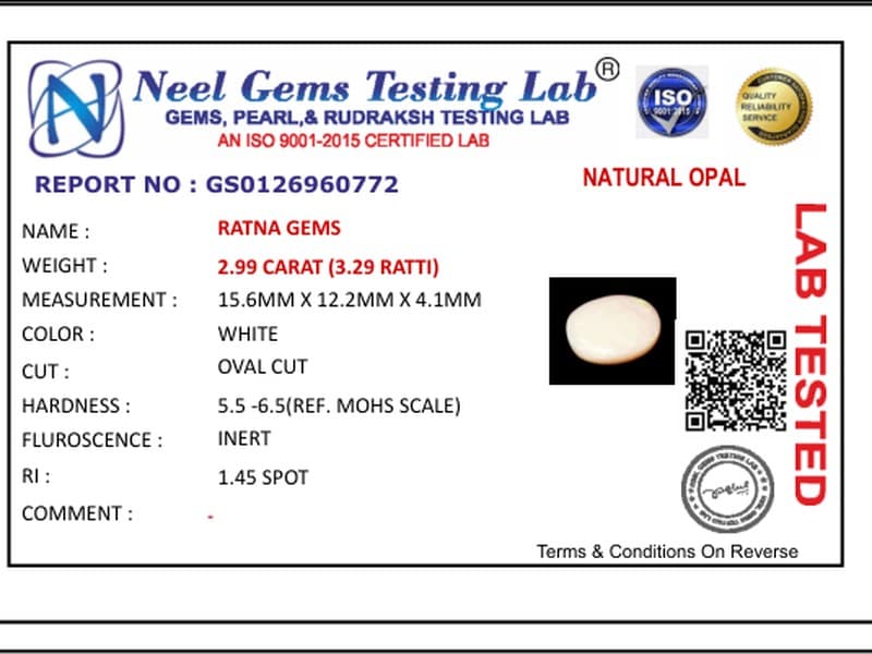 Australian Milky Opal (Doodhiya Patthar) 2.99 Carat (3.29 Ratti) — Solid White - View #4