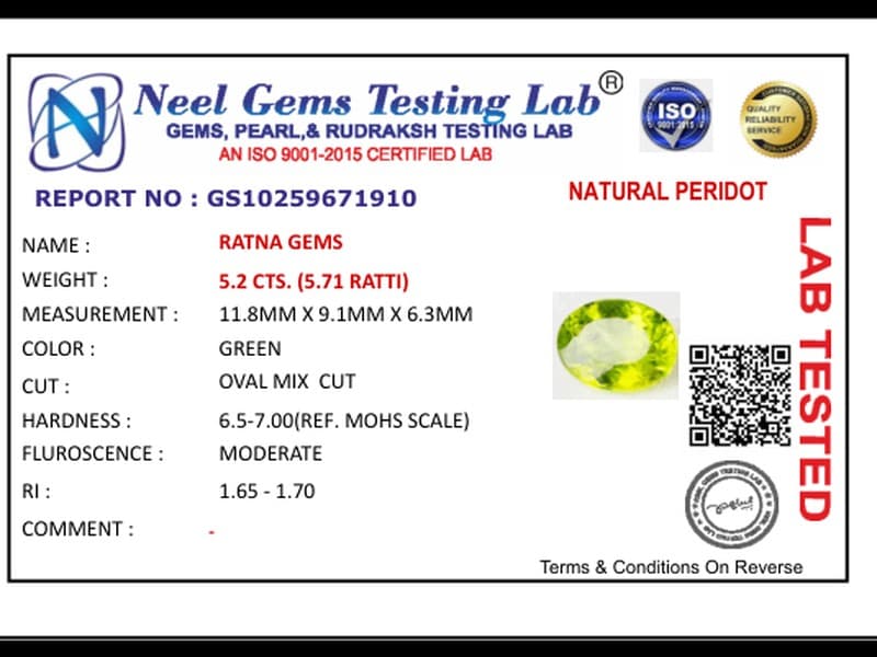 Peridot Stone 5.2 Carat (5.71 Ratti) - View #5