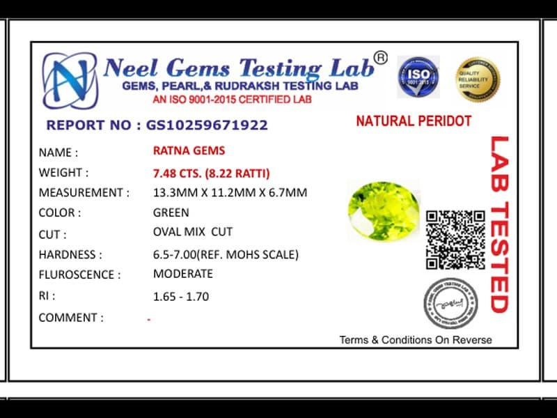 Peridot Stone 7.48 Carat (8.22 Ratti) - View #4