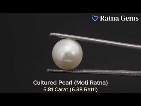 Video preview: Cultured Pearl Stone (Moti Ratna) 5.81 Carat (6.38 Ratti) Round Button Shape