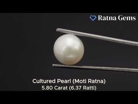 Video preview: Cultured Pearl Stone (Moti Ratna) 5.80 Carat (6.37 Ratti) Round Button Shape