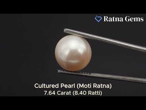 Official video preview: Cultured Pearl Stone (Moti Ratna) 7.64 Carat (8.40 Ratti) Round Button Shape