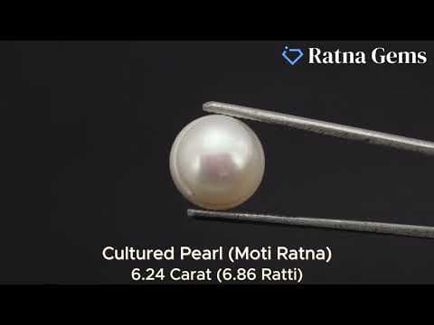 Official video preview: Cultured Pearl Stone (Moti Ratna) 6.24 Carat (6.86 Ratti) Round Button Shape