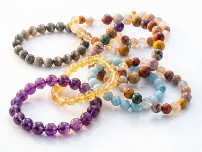 Natural gemstone bead bracelets for energy and style.