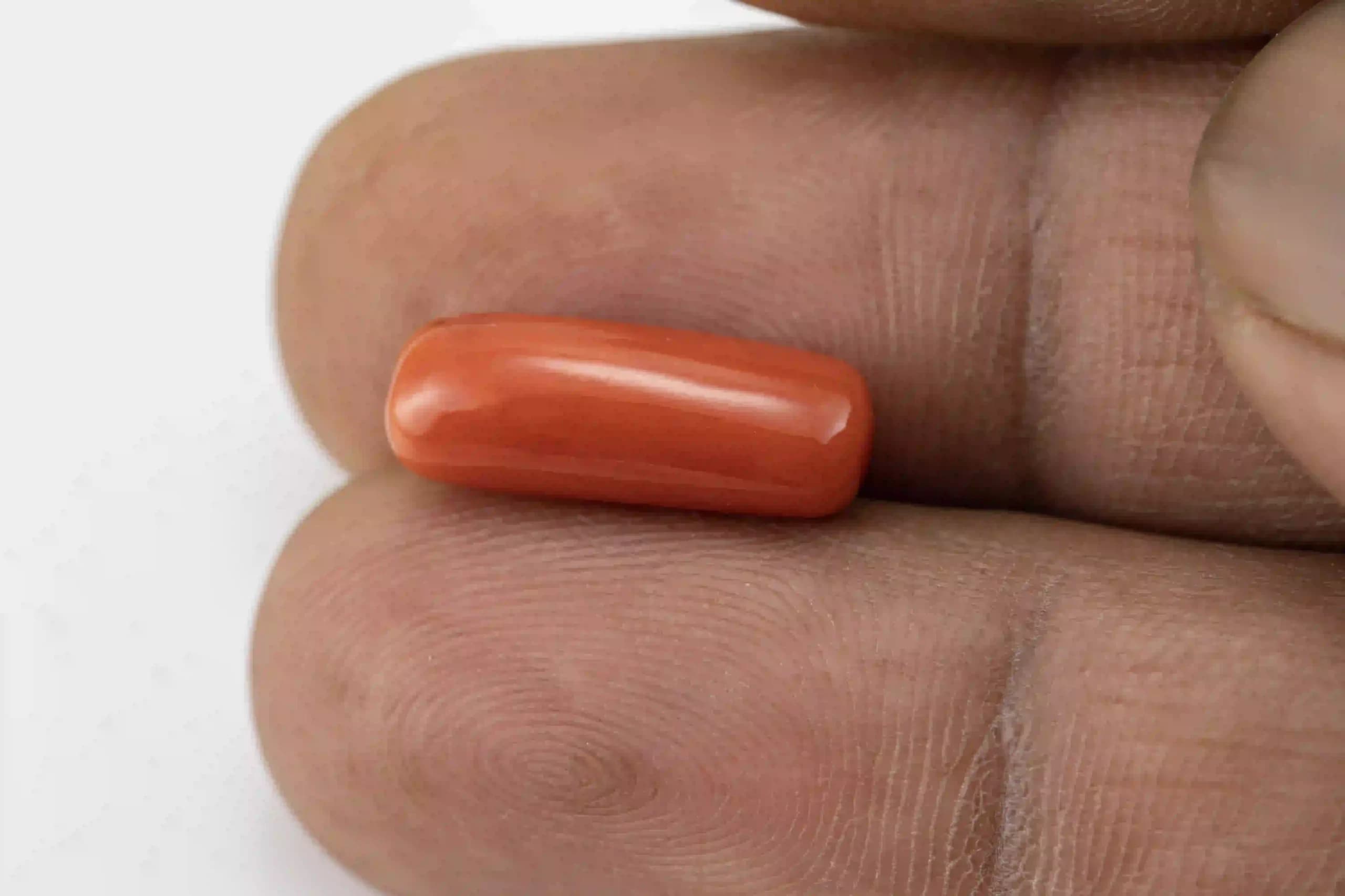 Natural Italian Red Coral (Moonga) 5.820 Carat / 6.396 Ratti - Capsule Shape - View #3