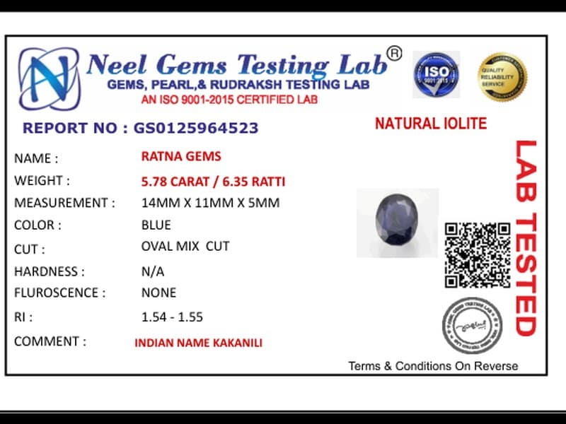 Iolite Stone 5.78 Carat (Kaka Neeli Stone) - View #4