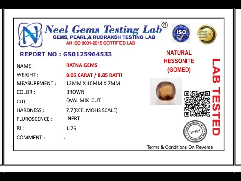 Gomed Stone 8.85 Ratti (8.05 Carat) – Hessonite Stone - View #3
