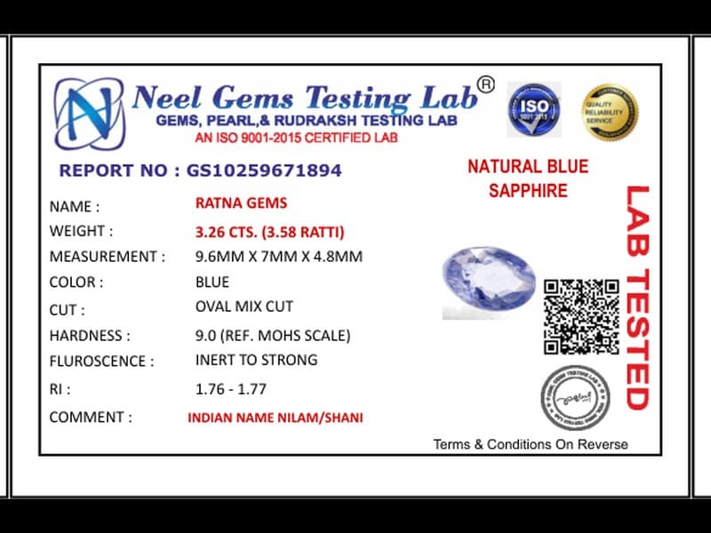 Ceylon Blue Sapphire (Neelam) 3.26 Carat (3.58 Ratti) - View #5