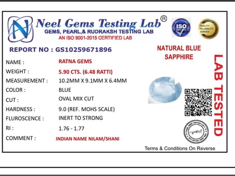 Ceylon Blue Sapphire (Neelam) 5.90 Carat (6.48 Ratti) - View #5