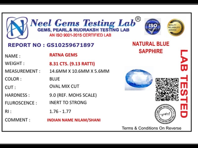 Ceylon Blue Sapphire (Neelam) 8.31 Carat (9.13 Ratti) - View #5