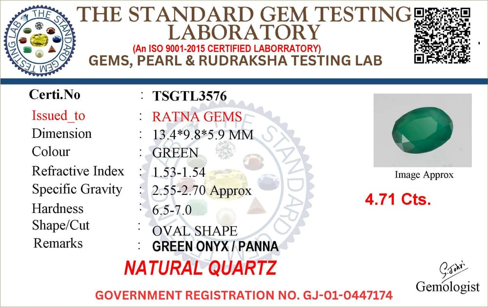 Onyx Stone (Onex Ratna) 4.71 Carat (5.18 Ratti) Oval Cut – certificate