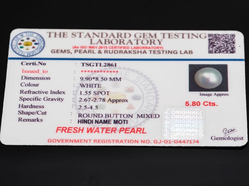 Cultured Pearl Stone (Moti Ratna) 5.80 Carat (6.37 Ratti) Round Button Shape – certificate