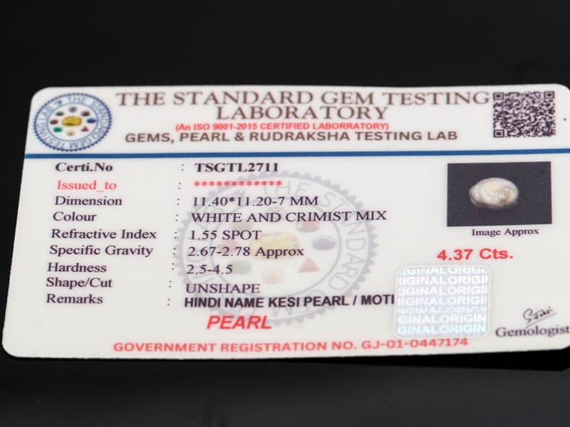 Keshi Pearl Stone 4.37 Carat (4.80 Ratti) Moti Ratna Baroque Shape – certificate