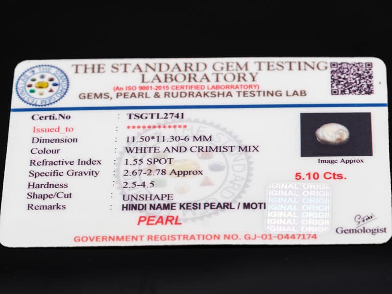 Keshi Pearl Stone 5.10 Carat (5.60 Ratti) Moti Ratna Baroque Shape – certificate