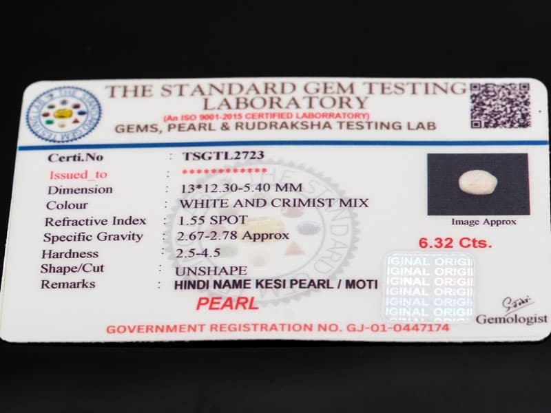 Keshi Pearl Stone 6.32 Carat (6.95 Ratti) Moti Ratna Baroque Shape – certificate