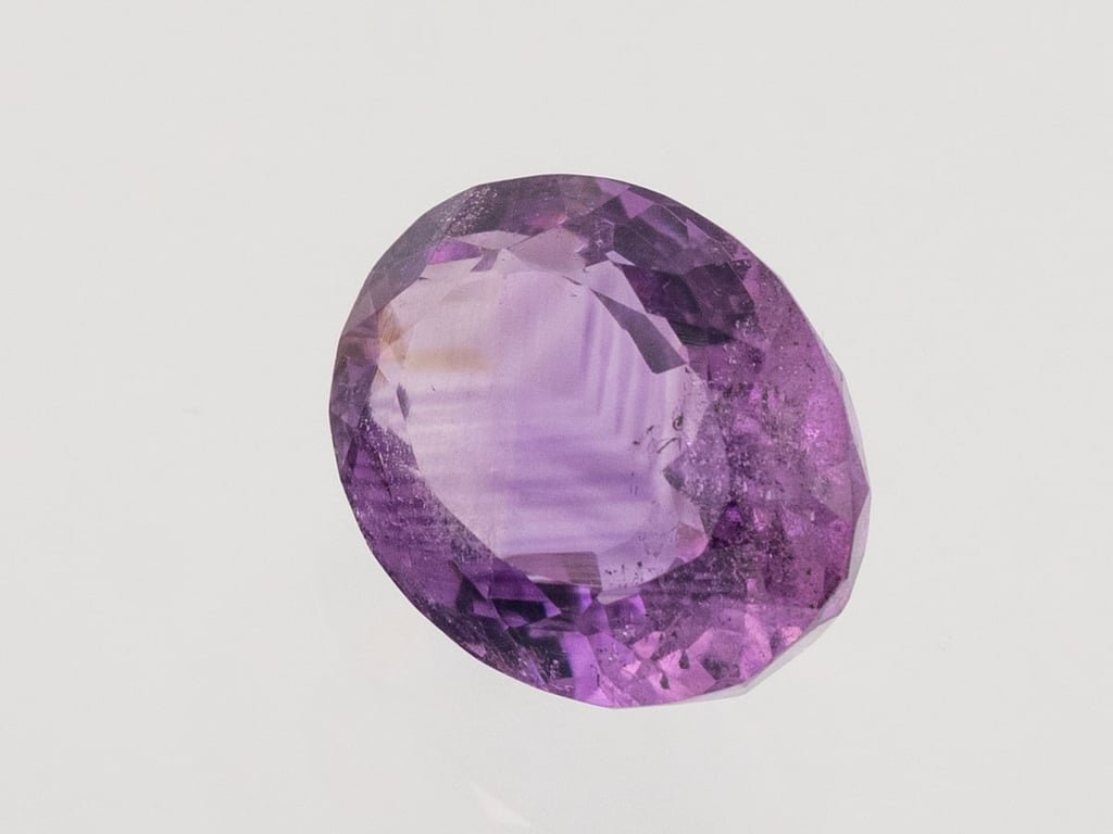 Natural Amethyst (Jamunia) 6.14 carat, top face-up view showing purple color and oval shape