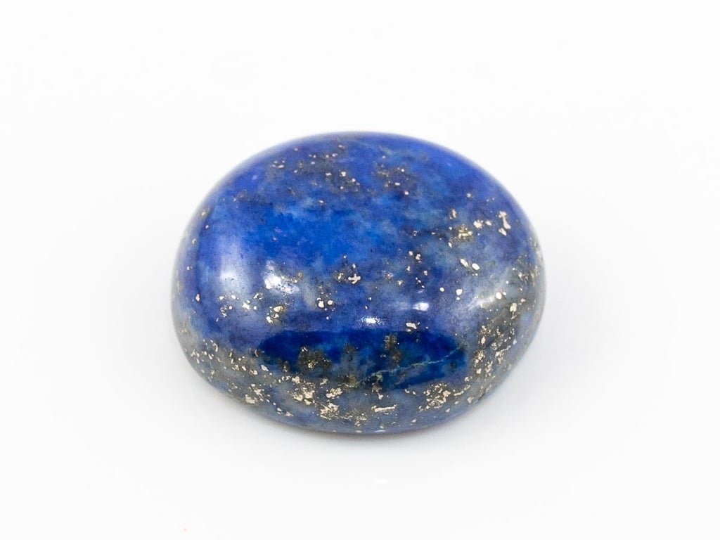 Natural Lapis Lazuli (Lajward) 7.78 Carat top face-up view showing deep royal blue color and pyrite flecks