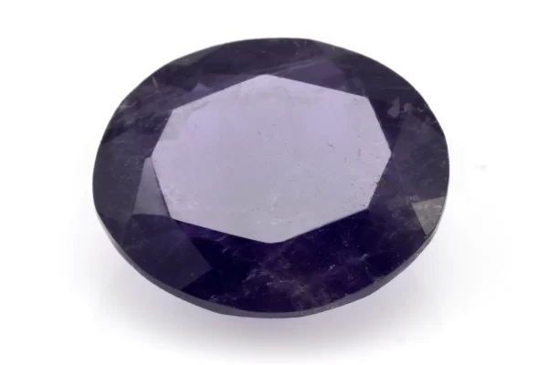 High-resolution image of the Original Amethyst Stone 5.73 Carat (6.30 Ratti) Jamunia showcasing its vibrant blue-purple hues and flawless oval cut.