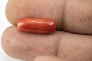 Natural Italian Red Coral (Moonga) 7.58 Carat / 8.33 Ratti - Capsule Shape - Size Reference