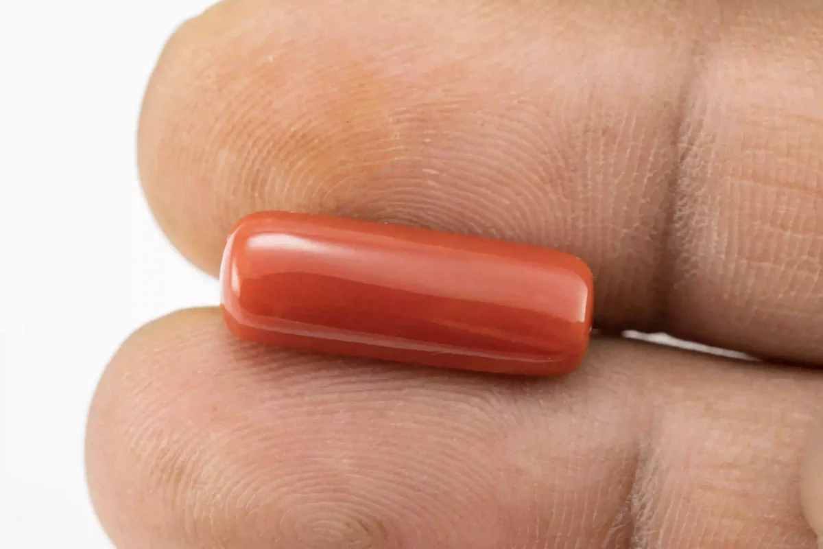 Natural Italian Red Coral (Moonga) 8.080 Carat / 8.879 Ratti - Capsule Shape - Size Reference