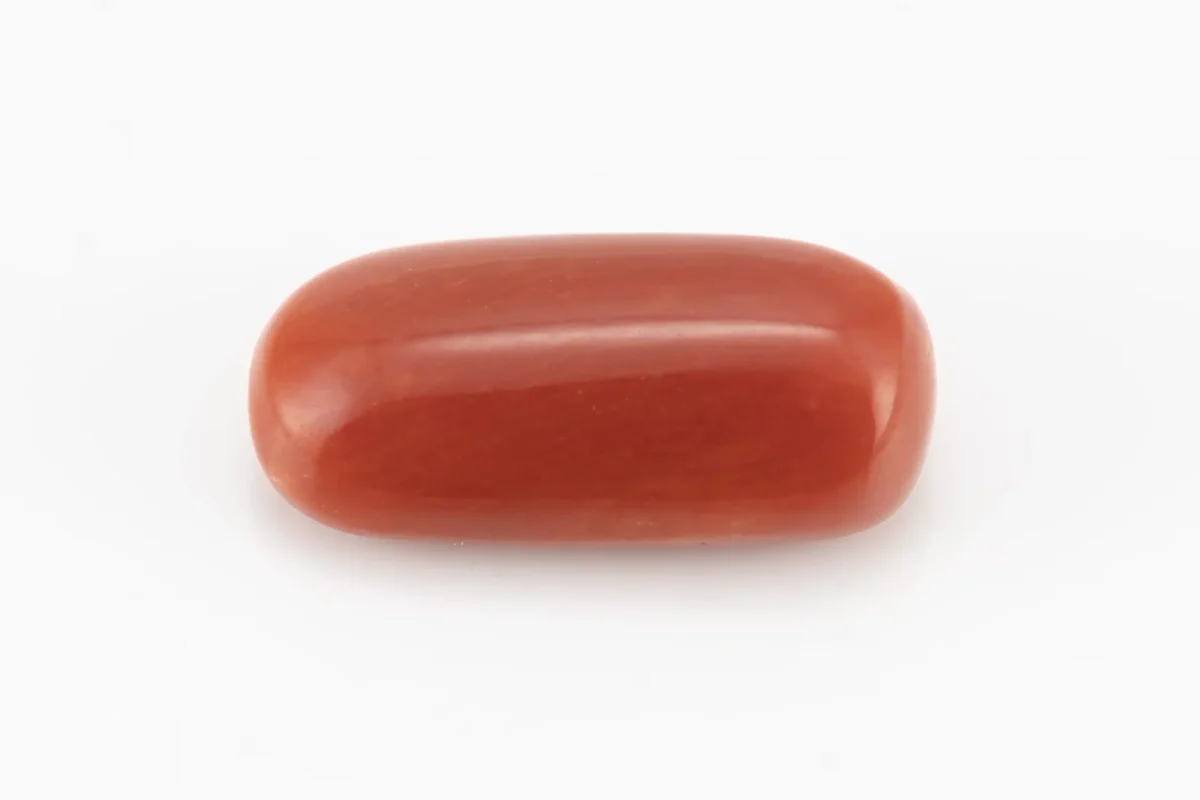 Moonga Stone 6.34 Ratti - Red Coral Stone showcasing vibrant red color and capsule-oval mix cut