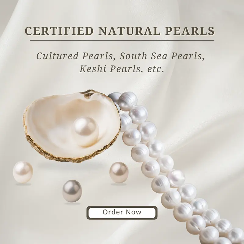 Assortment of cultured pearls: South Sea pearls, Keshi pearls, and a 108-bead pearl mala