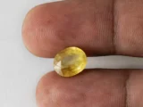 Holding a certified 5.25 ratti yellow sapphire from Ratna Gems
