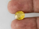 Holding a certified 6.96 ratti yellow sapphire from Ratna Gems