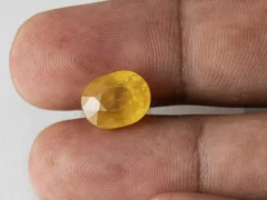 Holding a certified 7.29 ratti yellow sapphire from Ratna Gems
