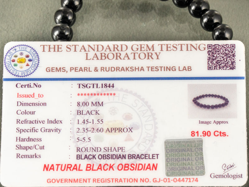 Natural Black Obsidian Bracelet (8mm) – Certified Protection Stone 6 ISO certified lab report for natural Black Obsidian bracelet