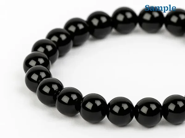 Side view of 8mm round black quartz beads bracelet
