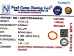 ISO certified gemstone testing lab certificate for citrine bracelet