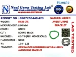 ISO certified gemstone testing lab certificate for aventurine bracelet