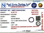ISO certified gemstone testing lab certificate for amethyst bracelet