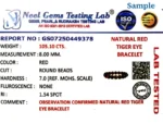 ISO certified gemstone testing lab certificate for red tiger eye bracelet