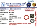 ISO certified gemstone testing lab certificate for yamini hakik bracelet