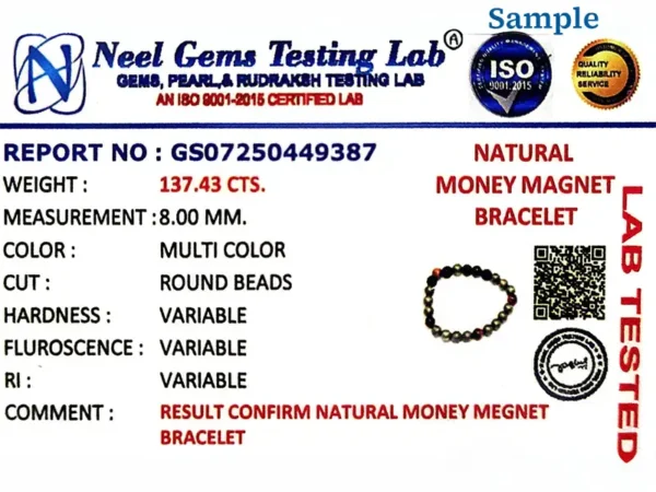 ISO certified gemstone testing lab certificate for money magnet bracelet