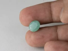 Brazilian Emerald 3.70 Carat (4.07 Ratti) Panna Stone in hand — Sapota, true scale and color