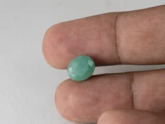 Brazilian Emerald 3.9 Carat (4.29 Ratti) Panna Stone in hand — Sapota, true scale and color