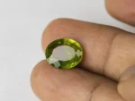 Peridot Stone 9.26 Carat (10.18 Ratti) in hand for true scale and color under light