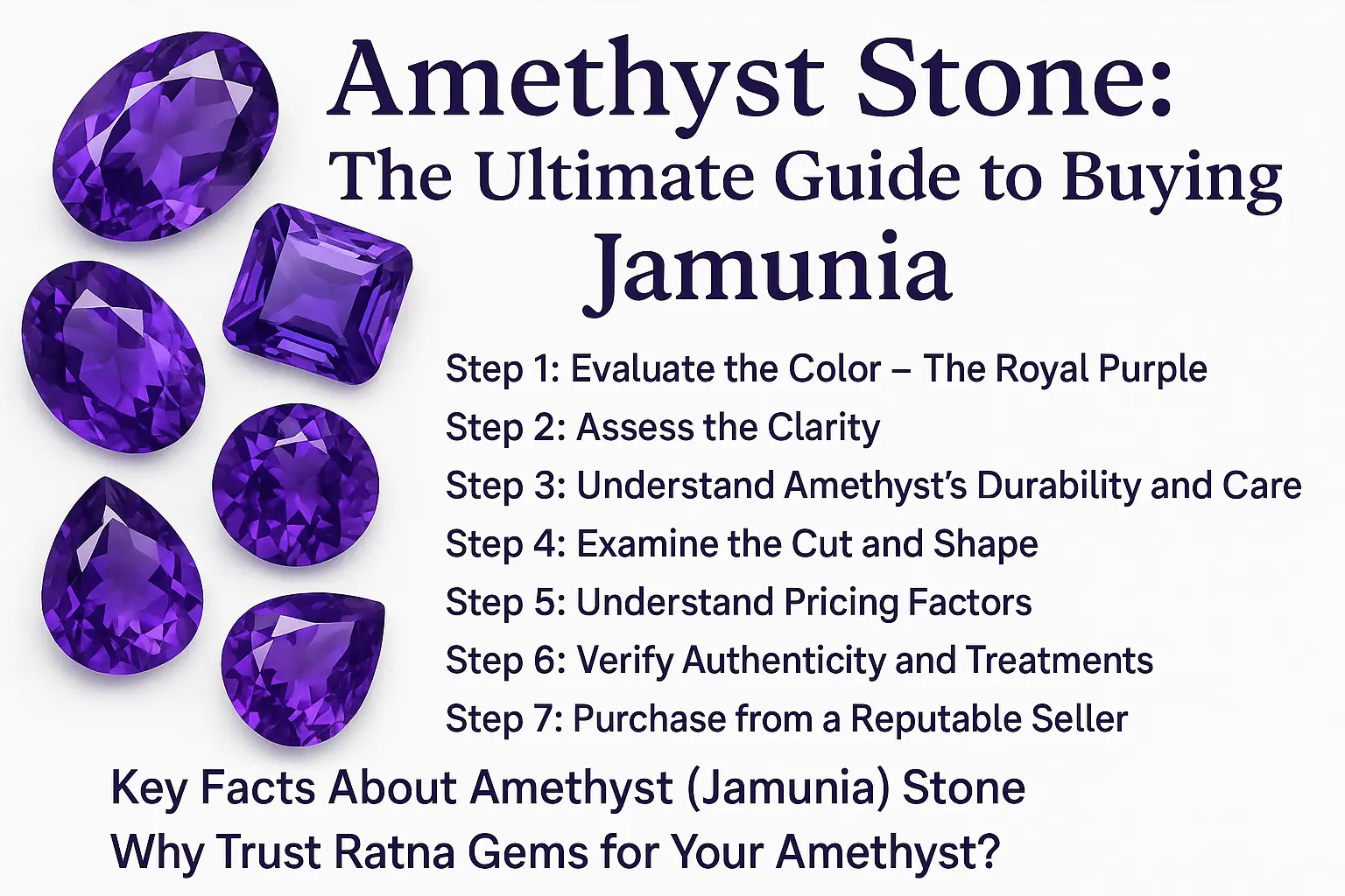 A beautifully faceted Amethyst (Jamunia) gemstone, showcasing its deep purple color.
