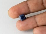 Bangkok Blue Sapphire Neelam 5.34 Carat in hand showing real size 8.3mm spread