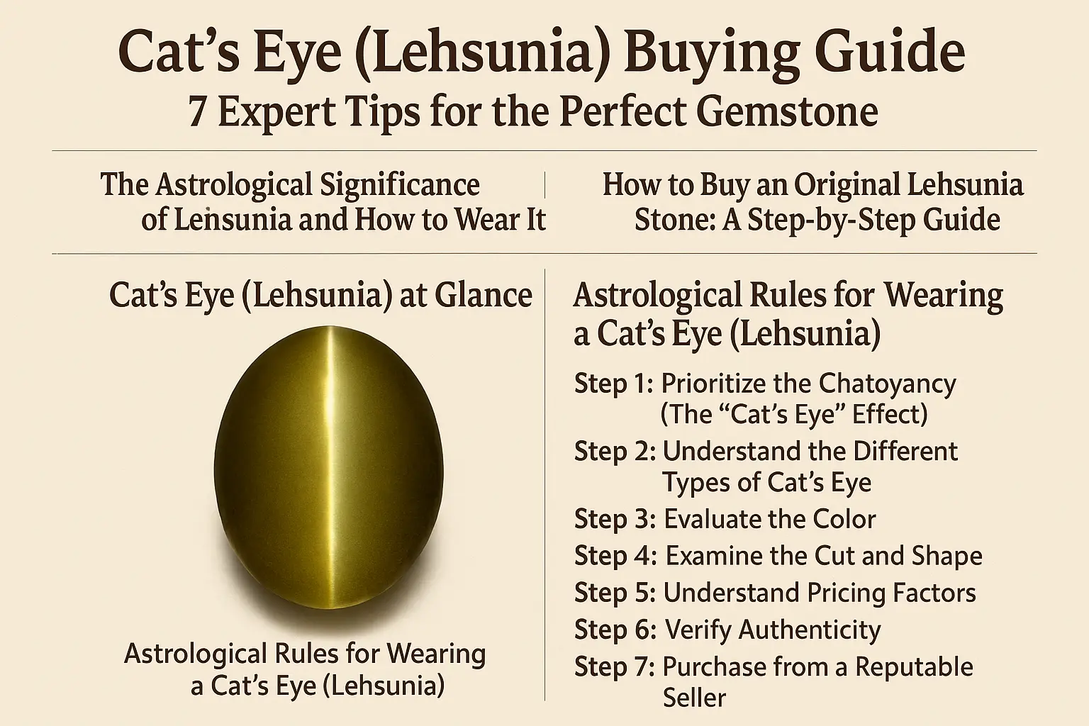 A high-quality, polished Cat's Eye (Lehsunia) gemstone showcasing its sharp chatoyant band.