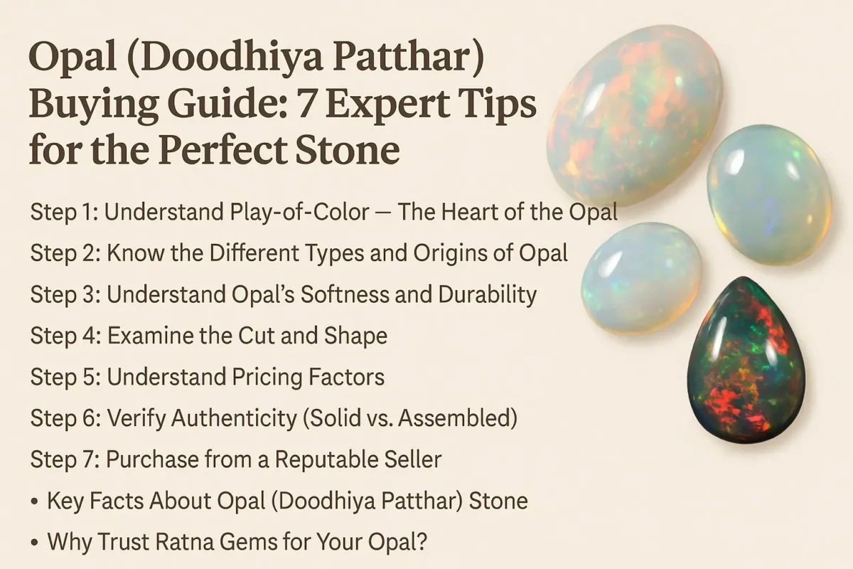 Opal (Doodhiya Patthar) Buying Guide: 7 Expert Tips for the Best Purchase 7 White opal cabochon with bright multi-color play-of-color