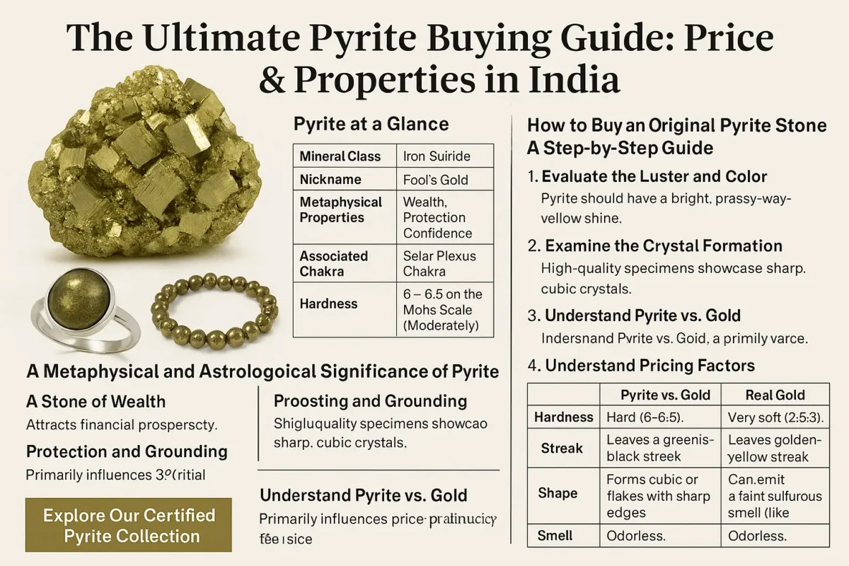 Pyrite Stone Buying Guide – Everything You Need to Know 1 Pyrite Stone Buying Guide – Everything You Need to Know — “Natural pyrite ‘fool’s gold’ cubic crystals with bright brassy metallic lustre”